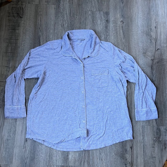 Lands' End Striped Pajama Set 1X 16w-18w grey white long sleeve with pants - Picture 2 of 7